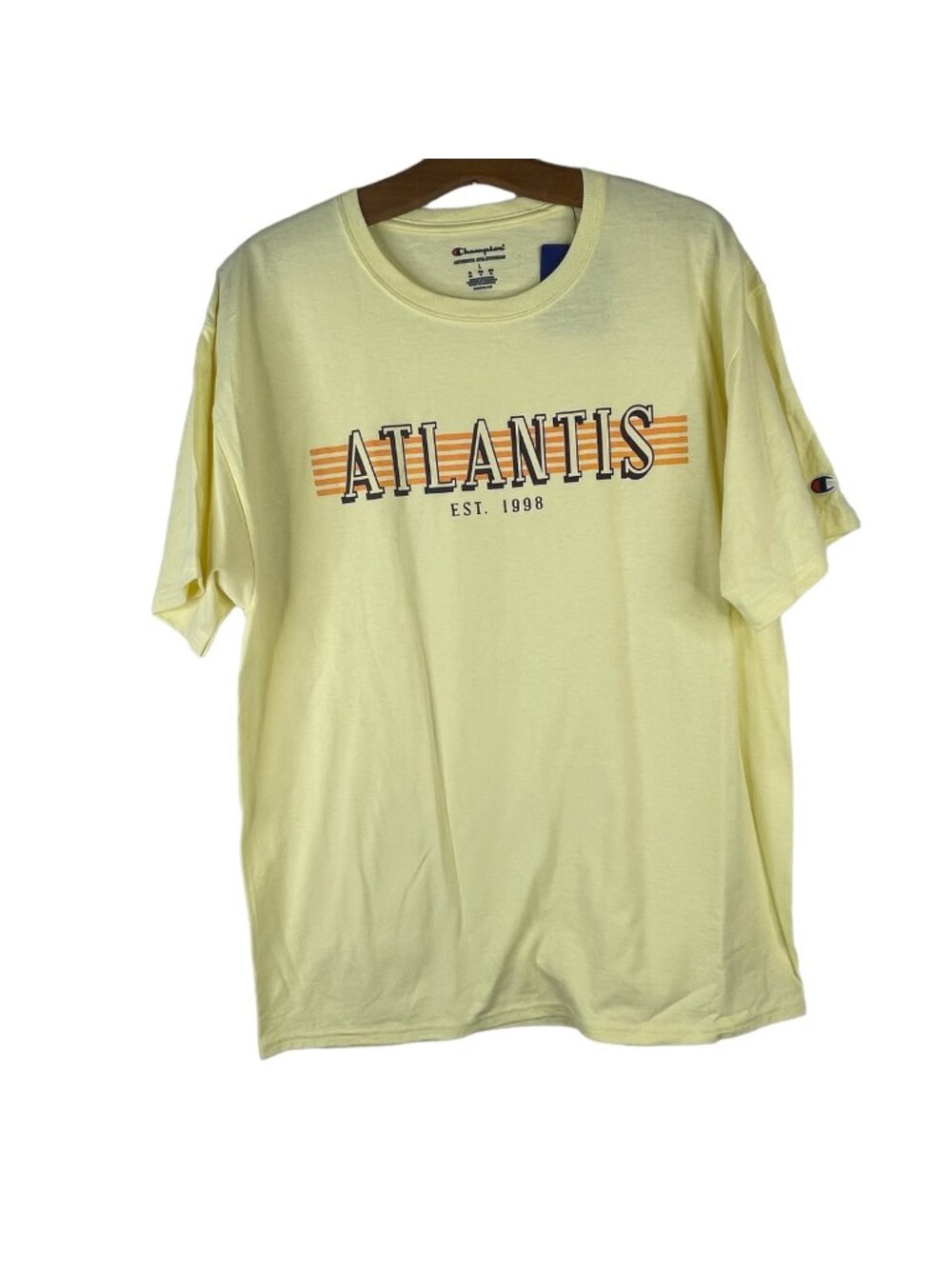 Champion Atlantis Tshirt Size Large Short Sleeve Crewneck Yellow Travel NEW